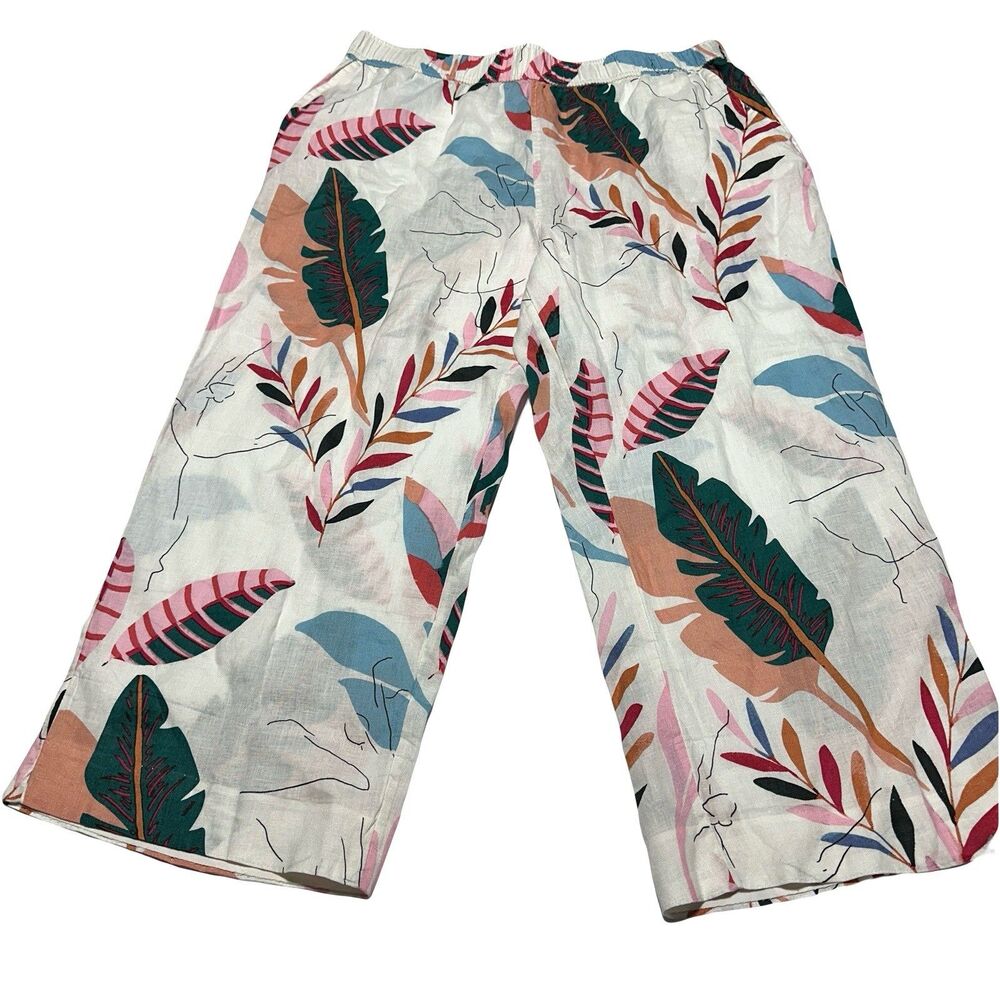 Cynthia Rowley Womens Wide Leg Pants 2X Tropical Print Linen Cropped Pull On NWT